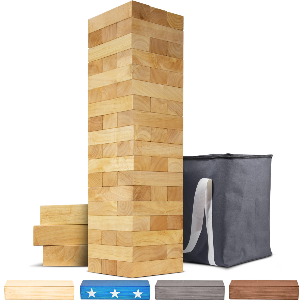 GoSports Giant Wooden Toppling Tower - Stacks Up to 5 ft - Tropical Hardwood