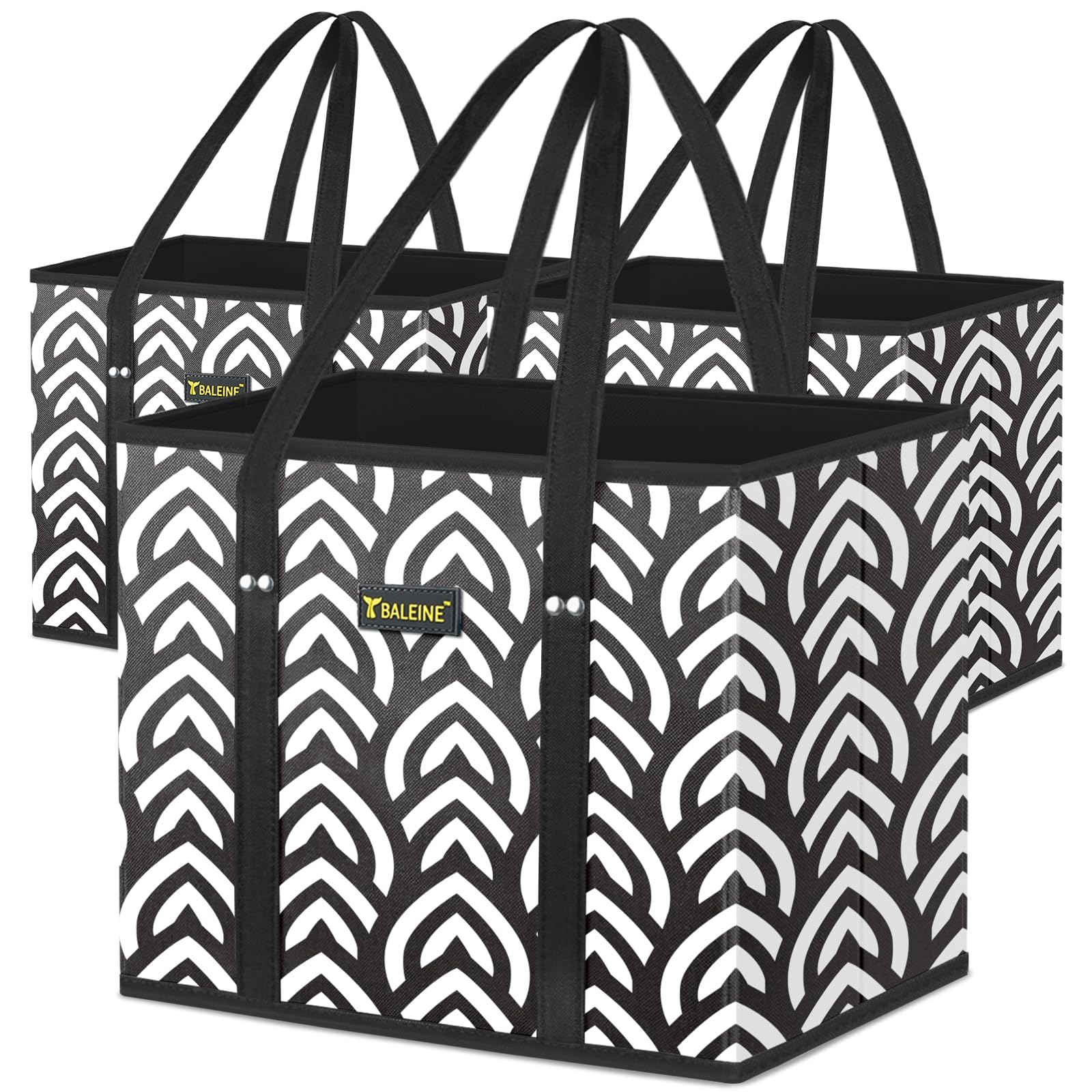 BALEINE 3Pk Reusable Grocery Bags, Foldable Shopping Bags for Groceries with Reinforced Bottom & Handles (Antique Foliage)