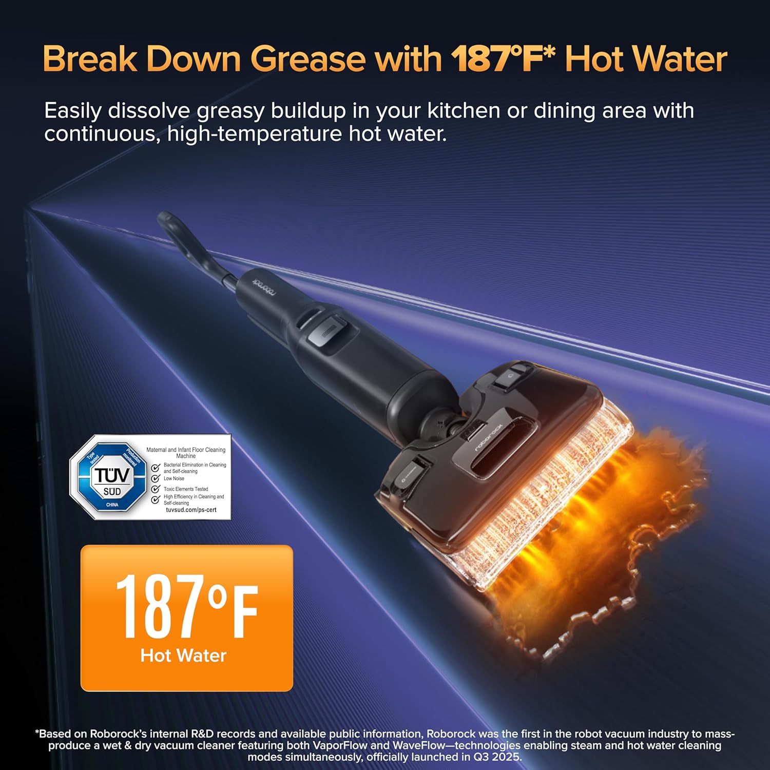 roborock F25 Ultra Steam Wet Dry Vacuum Cleaner, 302°F Steam Mop & 187°F Hot Water Cordless Vacuum Mop All in One, Floor Washer with Blue Light, 194°F Self-Cleaning, 180° Lay-Flat, AI Assitant Wheels