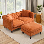 62" Chesterfield Tufted Velvet Sofa Couch with Gourd Wooden Legs, Classic Loveseat Sofa Couch with Nailhead Trim and Flared Arms, Comfy Loveseat Sectional with Chaise for Living Room, Orange