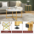 Giantex Round Nesting Table Set of 3, Modern Faux Marble Coffee Table w/2 End Tables, Sturdy Metal Frame, 3-Piece Wooden Living Room Table Set for Home Office, Apartment (White & Gold)