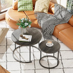 Garden 4 you Nesting Coffee Table, 23.6" Round Coffee Table Set of 2, Wooden Nesting Table Set with Metal Frame, Side Tables for Living Room Bedroom Balcony, Grey