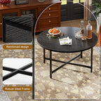 Round Coffee Table, Modern Design Living Room Tables for Indoor & Outdoor, Black Coffee Table for Family & Office Use, Outdoor Coffee Table Round, Large Black (31.5" D x 17.7" H)