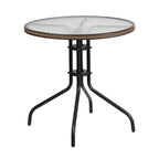 Flash Furniture Barker 28'' Round Tempered Glass Metal Table with Black Rattan Edging