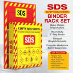 MSDS Wall Station with 3” SDS Binder & Wire Rack, OSHA/GHS Safety Data Sheet Station, Bilingual Labels, Display Sign, Chain & Mounting Hardware