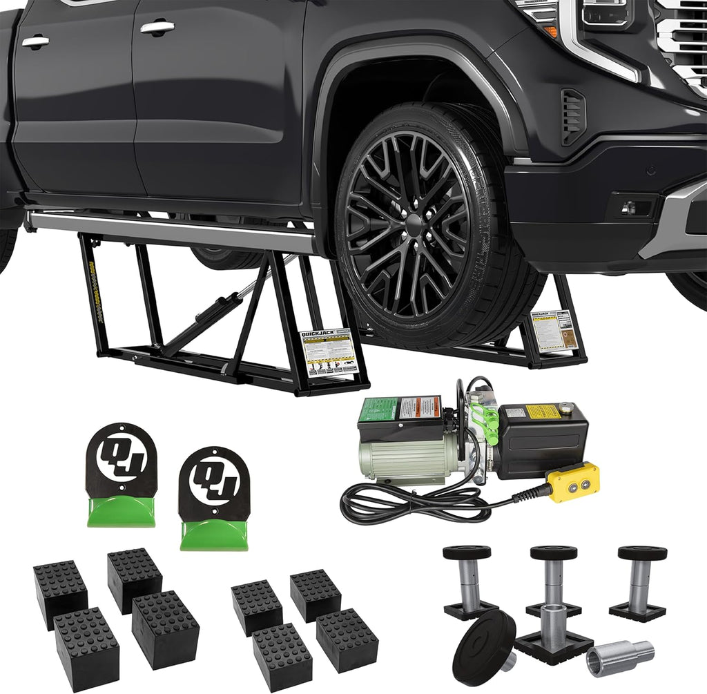 QuickJack Bundle - 8000TLX Portable Car Lift, Wall Hangers & SUV Adapters, ALI Certified, 8,000-lbs. Capacity, 110V Power Unit, Car Lift for Garage, Shop, & Mechanic