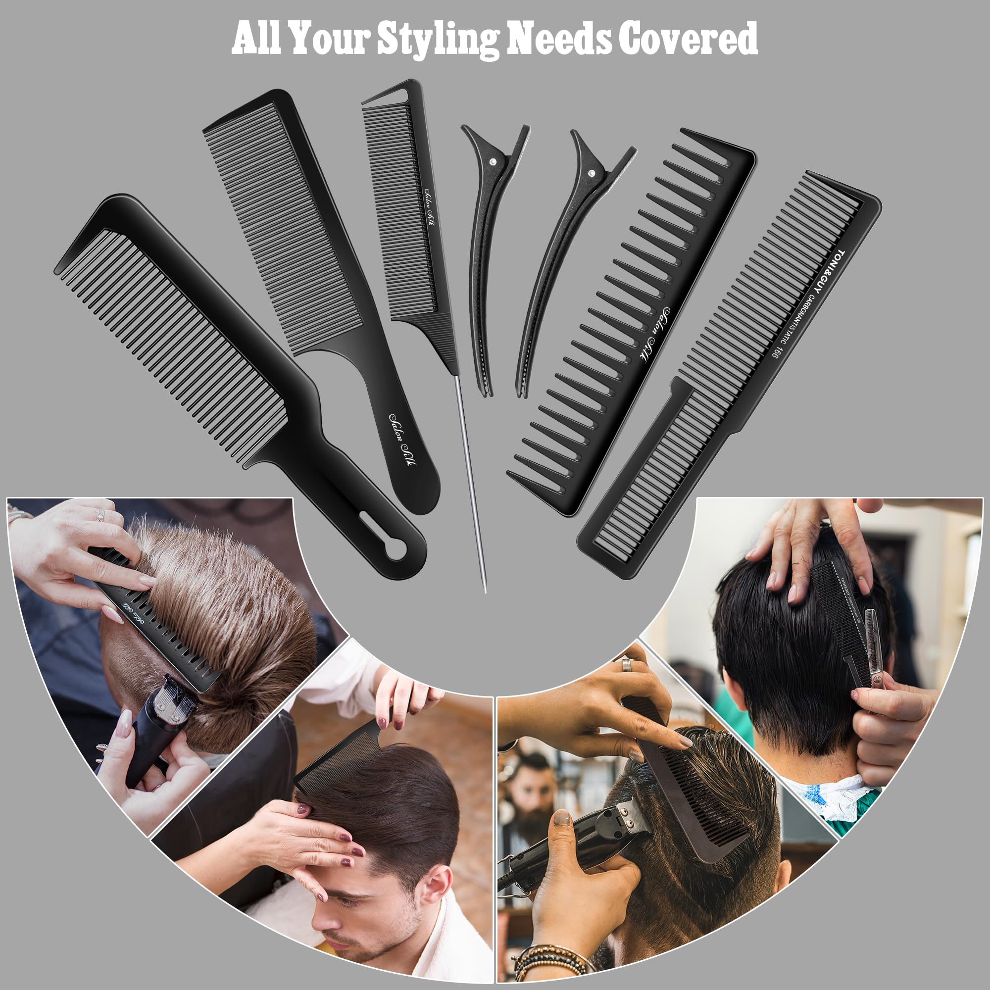 SALONSILK 13PCS Hair Cutting Comb Set, Professional Barber Combs for Hair Stylist, Premium Grade Barber Brush Neck Duster, Fading Comb Barber Clipper Comb - Grand Goldman