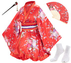 Japanese Anime Women's Dance Kimono Robe Fancy Dress Hand Held Silk Folding Fans Tabi Hairstick Socks Set