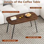 Folding Coffee Table, Wood Coffee Table Portable Low Floor Table with Metal Legs, Mid Century Modern Rustic Coffee Tables for Living Room, Home, Office, No Assembly 31.5x15.75x18.5IN