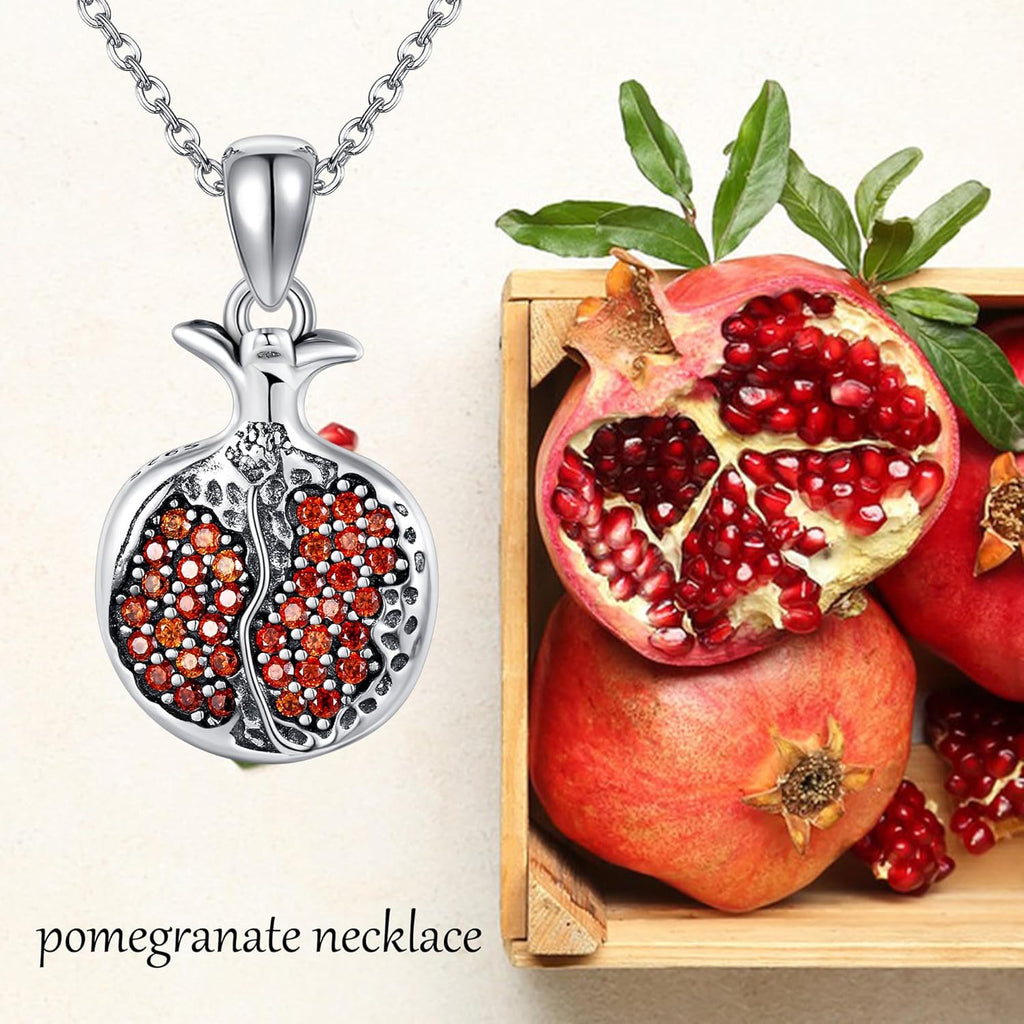 YAFEINI Pomegranate Pendant Necklace S925 Sterling Silver Jewelry Pomegranate Necklaces Fruit Gifts For Women Female Zircon Birthday Gift