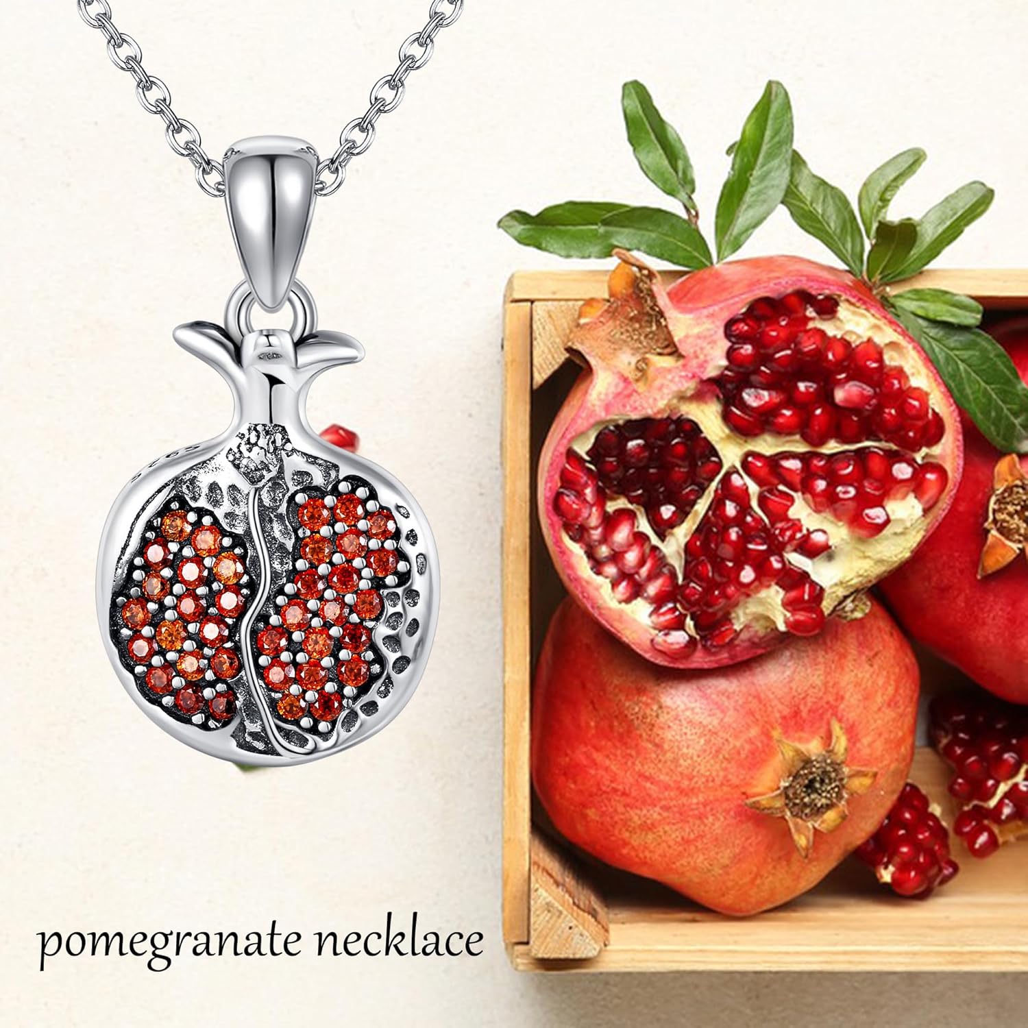 YAFEINI Pomegranate Pendant Necklace S925 Sterling Silver Jewelry Pomegranate Necklaces Fruit Gifts For Women Female Zircon Birthday Gift