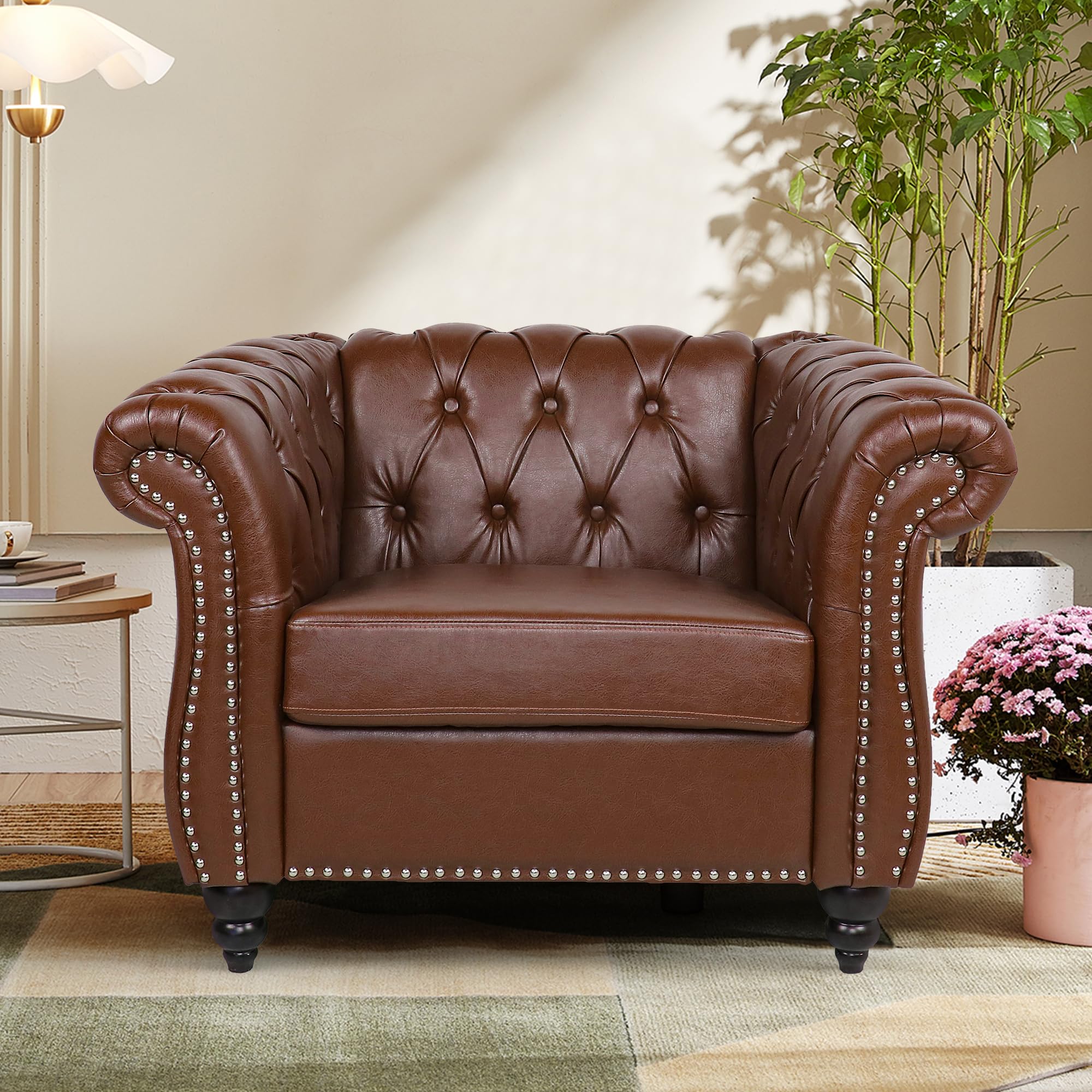 Home Sofa Living Room Furniture, 3 Seater 84" Velvet Upholstered Couch, Mid Century Modern Comfy Couch with Cushions, Classic Tufted Chesterfield Couches for Bedroom, Office, Apartment (Orange)