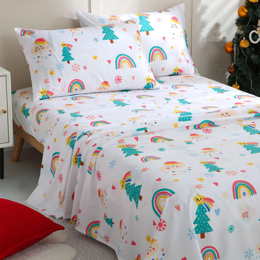 JSD Pink Unicorn Kids Sheet Set Twin Size, 3 Piece Girls Rainbow Printed Microfiber Bed Sheets Deep Pocket