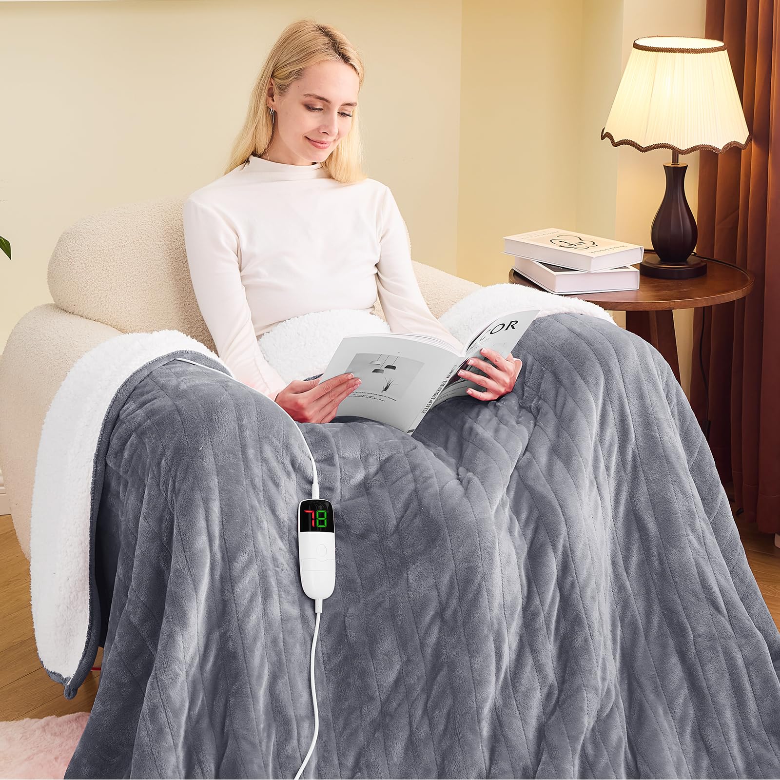 greenoak Heated Blanket Electric Throw 50"X60", Heating Blanket with 10 Heat Levels 1/2/4/6/8 Hours Auto-Off Overheat Protection, Flannel Sherpa Soft Warm Heater, ETL Certified Coral Pink