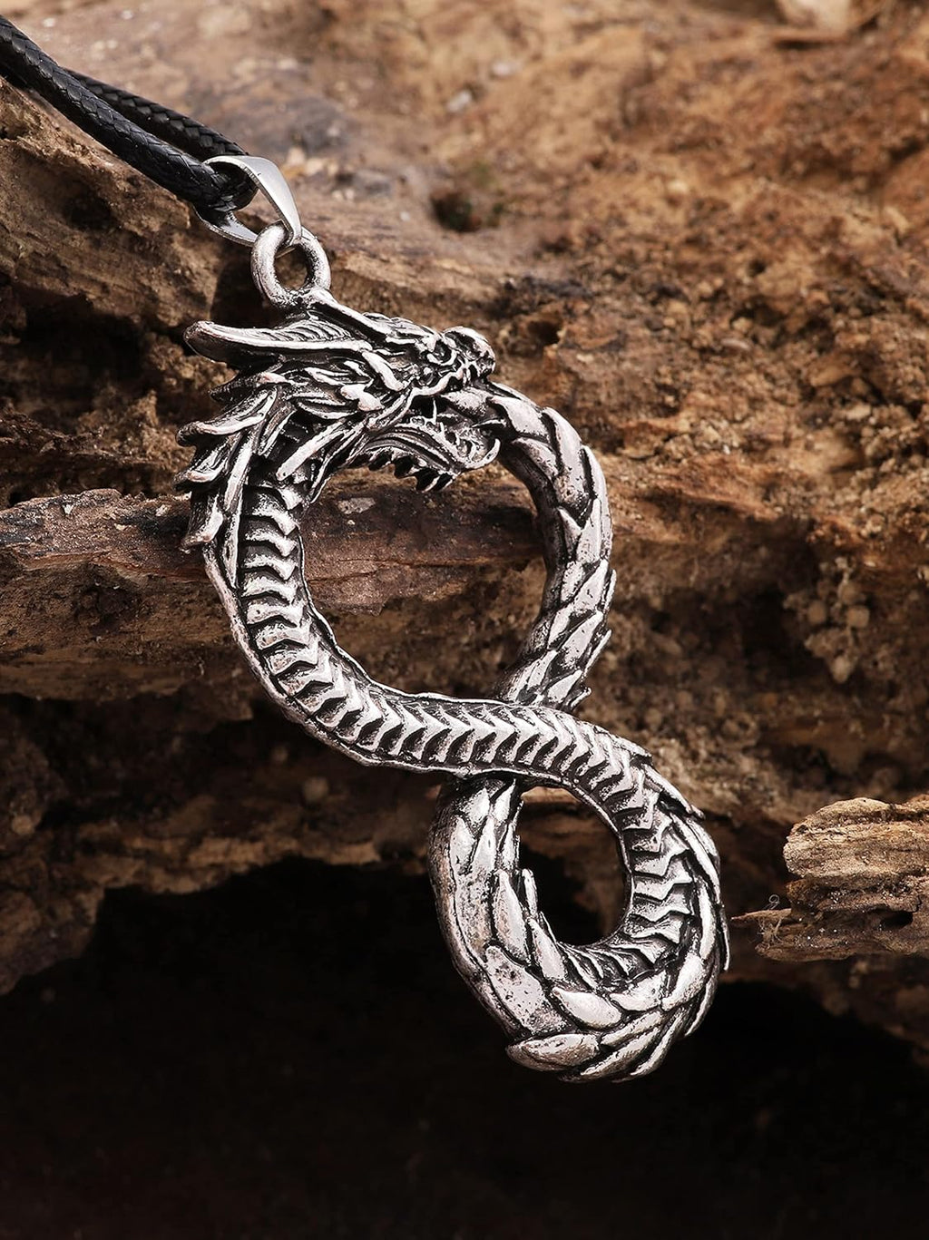 HAQUIL Dragon Necklace, Ouroboros Serpent Dragon Pendant, Dragon Jewelry Gift for Men and Women