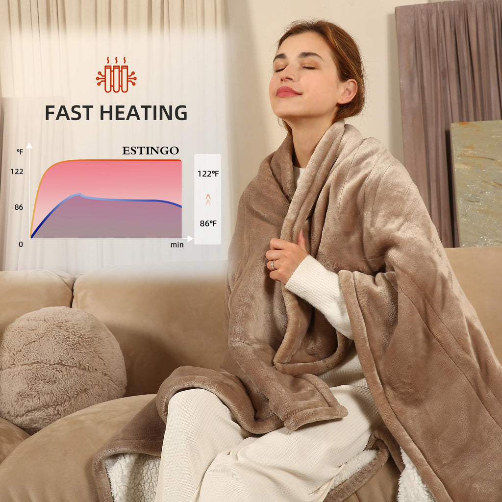 Coperta Elettrica Riscaldata Plaid con 5 Livelli di Riscaldamento e Spegnimento Automatico dopo 4 Ore, Plaid Riscaldato 50"x60" con Certificazione ETL e FCC per Casa e Ufficio, Lavabile in Lavatrice, Grigio Scuro