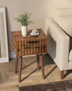 YMYNY Fluted Nightstand, Small End Table, Modern Coffee Table with Drawer, Solid Wood Legs, 13.8" x 10.6" x 20.9", for Bedroom and Small Spaces, Rustic Brown UHST014H-2