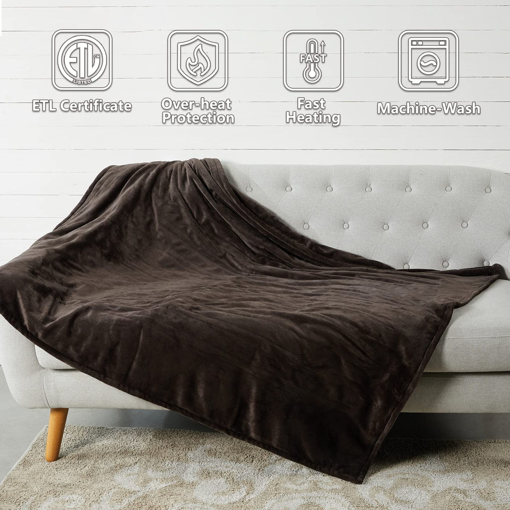 Manta Elétrica Tefici, Super Aconchegante e Macia, Flanela de 2 Camadas 50" x 60", Manta Aquecida com 3 Níveis de Aquecimento e Desligamento Automático em 4 Horas, Lavável na Máquina, Certificada ETL e FCC, Uso Residencial e Escritório, Cor Camelo