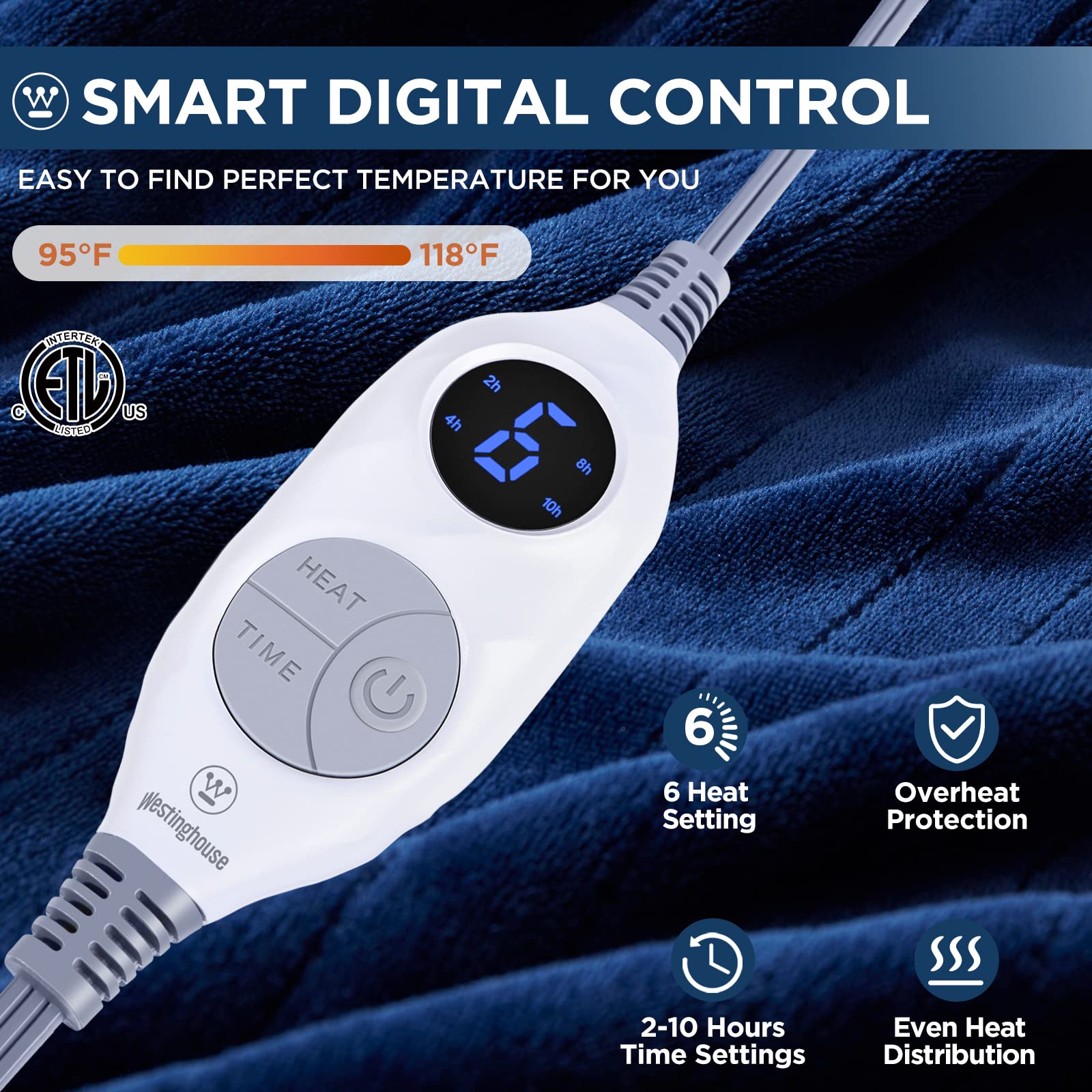 Manta eléctrica Westinghouse tamaño Queen, franela súper suave y acogedora 84" x 90" manta calefactable con 10 niveles de calentamiento rápido y apagado automático de 1-12 horas, lavable a máquina, certificación ETL y FCC, beige