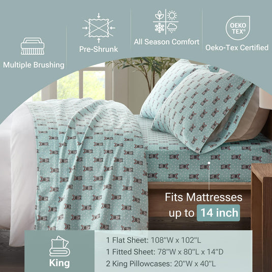 Sleep Philosophy True North Cozy Flannel Warm 100% Cotton Sheet - Novelty Print Animals Stars Cute Ultra Soft Cold Weather Bedding Set, Twin, Pink/Grey Snowflakes 3 Piece