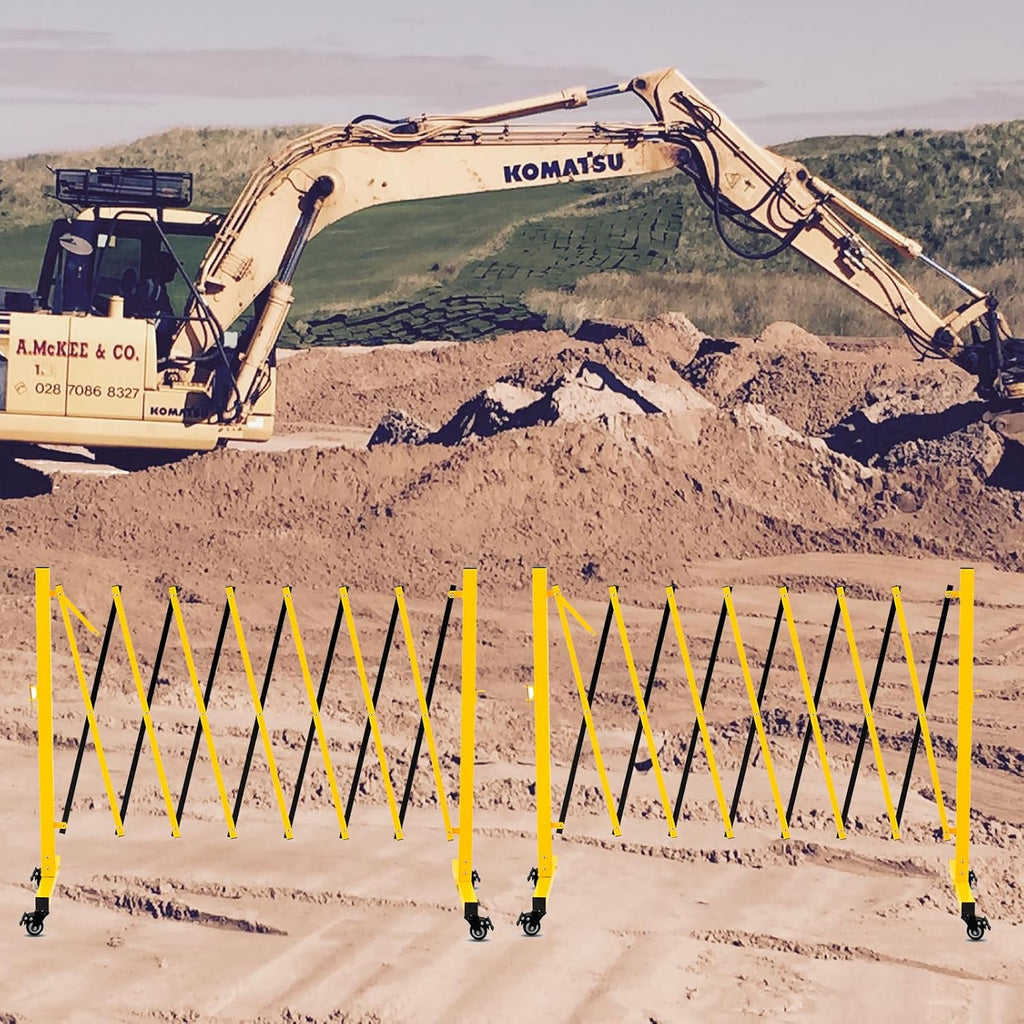 11 Traffic Barricade with Casters, Metal Expandable Barricade, Folding Security Gate, Retractable Fence Outdoor Barricade Fence for Construction Area, Traffic Control（2 Pack)