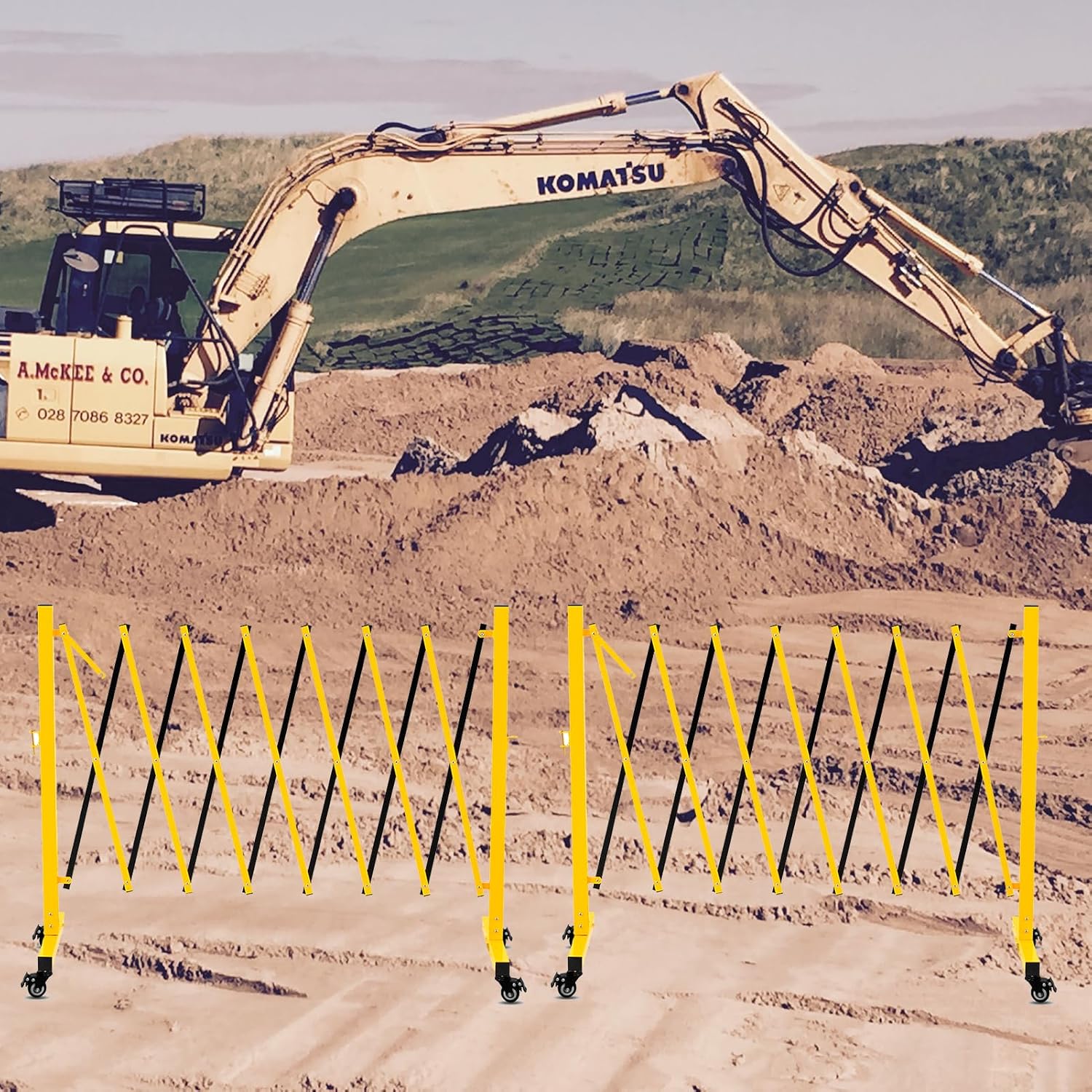 11 Traffic Barricade with Casters, Metal Expandable Barricade, Folding Security Gate, Retractable Fence Outdoor Barricade Fence for Construction Area, Traffic Control（2 Pack)