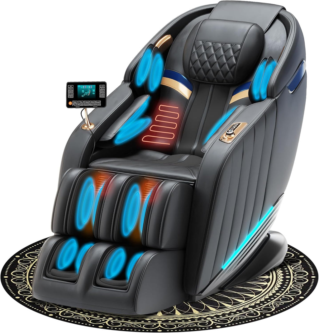 Luxury Massage Chair Full Body, SL-Track Zero Gravity Massage Chairs with Mat, Back Heating, AI Voice Control, Thai Stretch, Airbags Deep Tissue Massage Black