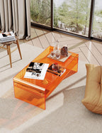Acrylic Coffee Table for Living Room Clear Rectangle Lucite Table with Open Storage Shelf, Orange