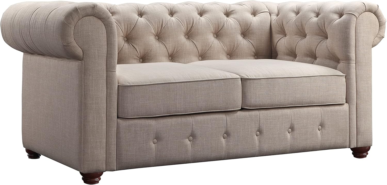 Rosevera Genevieve Upholstered Tufted Loveseat Couch,Chesterfield Sofa loveseat with Armrest Scroll Arm Sofa Couch, Sectional Sofa for Living Room Office