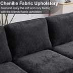 Karl home U-Shape Sectional Sofa Couch 111" Modern 4-Seat Sofa with Chaises Chenille Fabric Upholstered Covertible Couch with Wood Grain Legs for Living Room, Reception Room, Apartment, Black