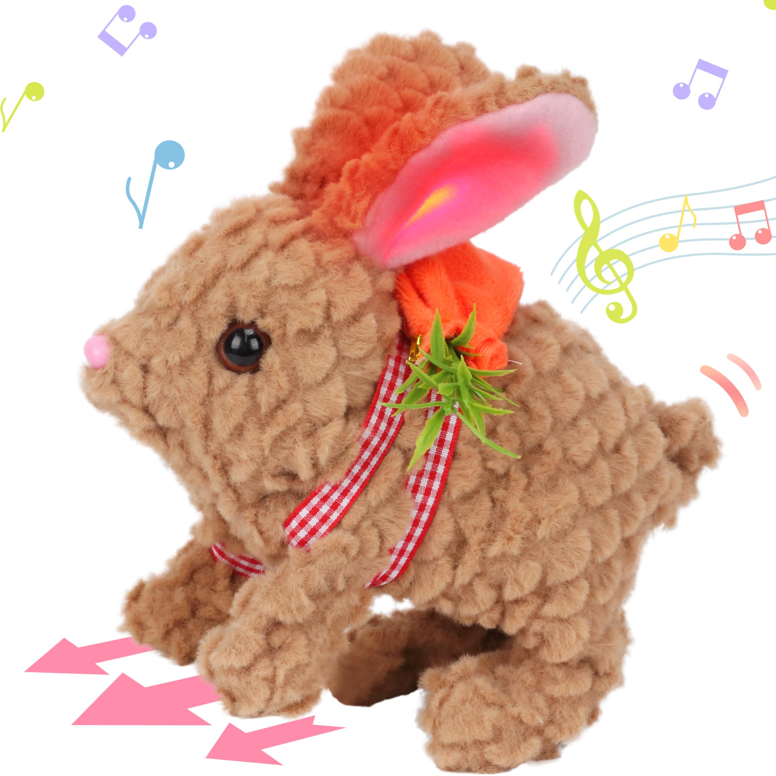 Hopearl Hopping Rabbit with Bell Interactive Electronic Pet Plush Bunny Toy with Sounds and Movements Animated Walking Wiggle Ears Twitch Nose Gift for Toddlers Birthday, Rainbow, 7''