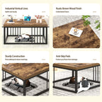 FOLUBAN Modern Coffee Table, Square Center Table for Living Room, Industrial Rustic Wood and Metal Cocktail Tea Table, 31.5 Inch, Brown