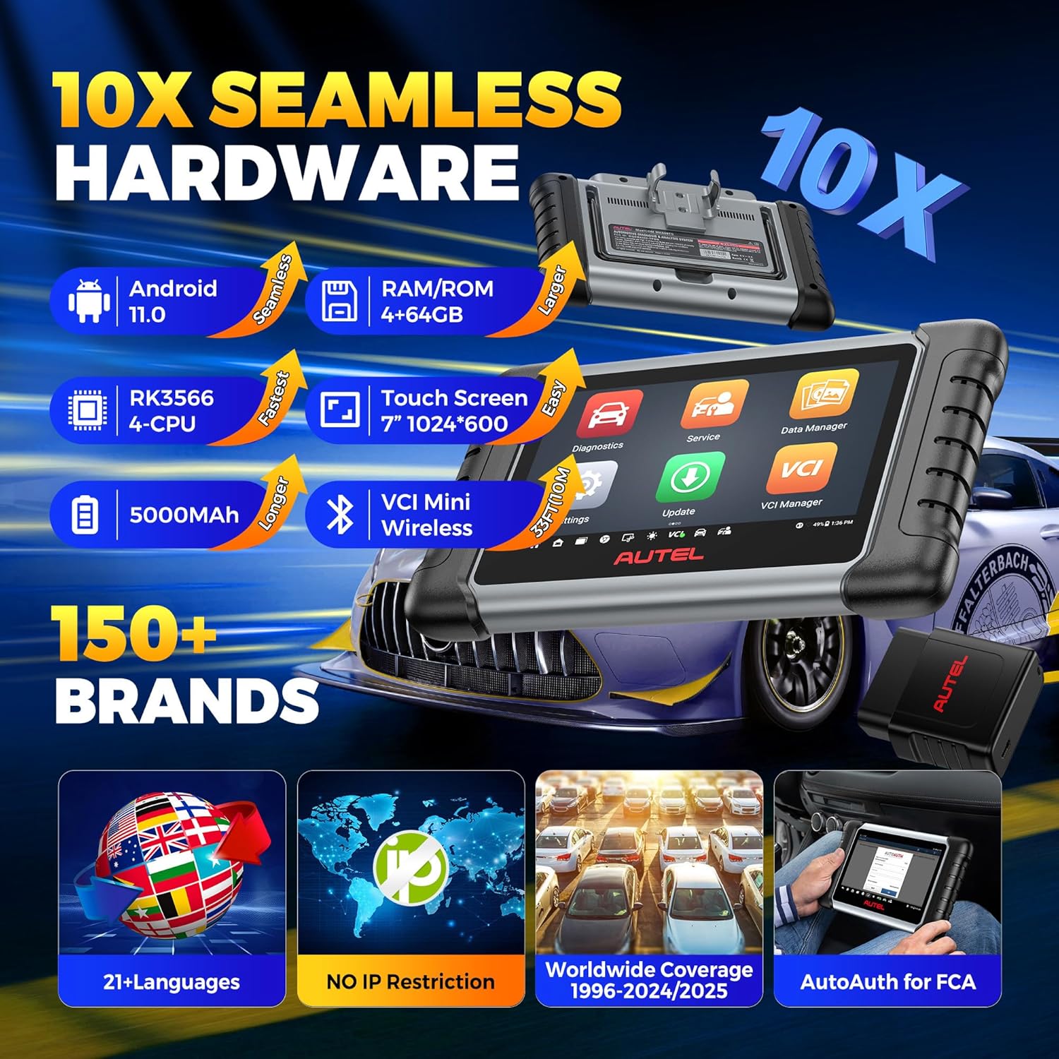 Autel Scanner MaxiCOM MK808BT PRO, 2025 2.0 Full Bidirectional Diagnostic Tool as MK900 MX900 MK900BT, Pro Ver. of MK808S MX808S, 3000+ Test, 28+ Service, All System, Brake Bleed, Injector Coding, FCA