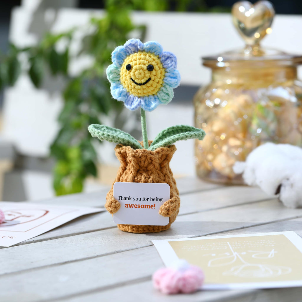 Crochet Flower Pot Forget-me-not Pink Thank You Crochet Gifts for Women Coworker Graduation & Mother's Day Gift Pink Crochet Potted Flower for Women Teacher| Handmade Knitted Potted Plant