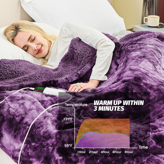 OCTROT Heated Blanket Electric Throw - Fleece Sherpa Heating Blanket for Sofa, Faux Fur Warm Heater Lap Blankets with 5-Position Timer 10-Heating Levels ETL&FCC Certification, for Adults