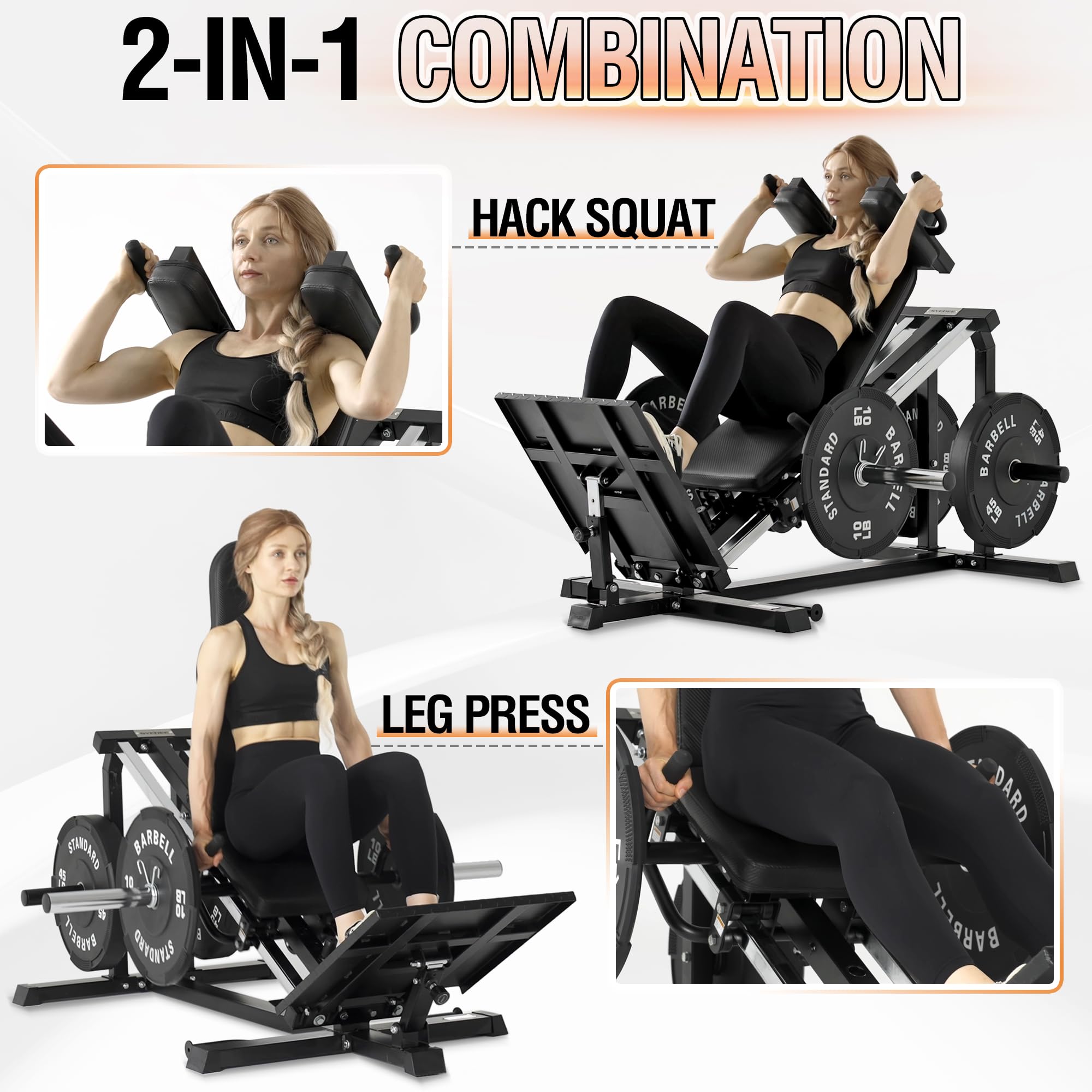 Mikolo Leg Press Hack Squat Machine, 30-Degree Compact Leg Press Machine for Home Gym, Hack Squat Machine with Removable Shoulder Pad, Lower Body Workout Equipment ( Combo Machine)