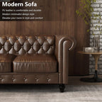 Leather Brown Sofa for Living Room Chesterfield 3 Seater Couch Sofa Comfortable Soft Sturdy Durable Furniture for Office Bedroom Apartment Hotel Place (03-Brown-80)