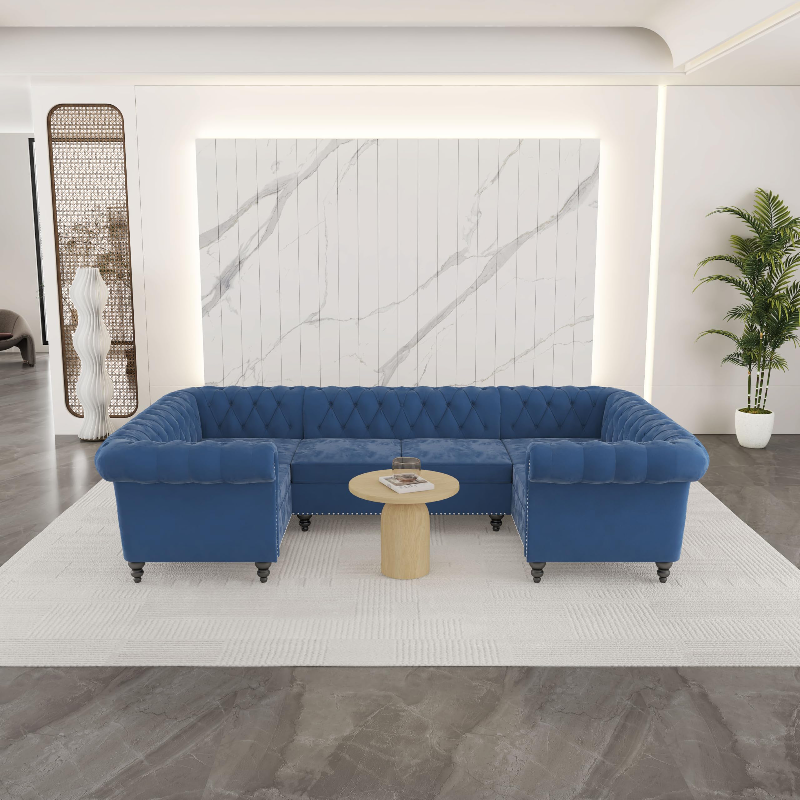 AVZEAR 3 Pieces Sectional U-Shaped Sofa, Leather Modular Sectional Couches Chesterfield Sofa Set, Modern Living Room Furniture Sets Upholstered Couch Set for Living Room, Office and Apartment, Black