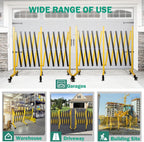 Industrial Expandable Metal Barricade 17 Feet, Yellow and Black Mobile Safety Barrier Gate, Retractable Traffic Fence with Casters, Folding Expandable Barricade for Road Construction, Garage