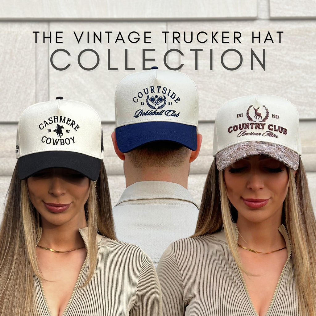 Vintage Trucker Hat | Country Cowboy Cute Preppy Retro Western Trucker Hats | Men Women Trendy Snapback | Tan Red Green Black (Country Club | Camo)