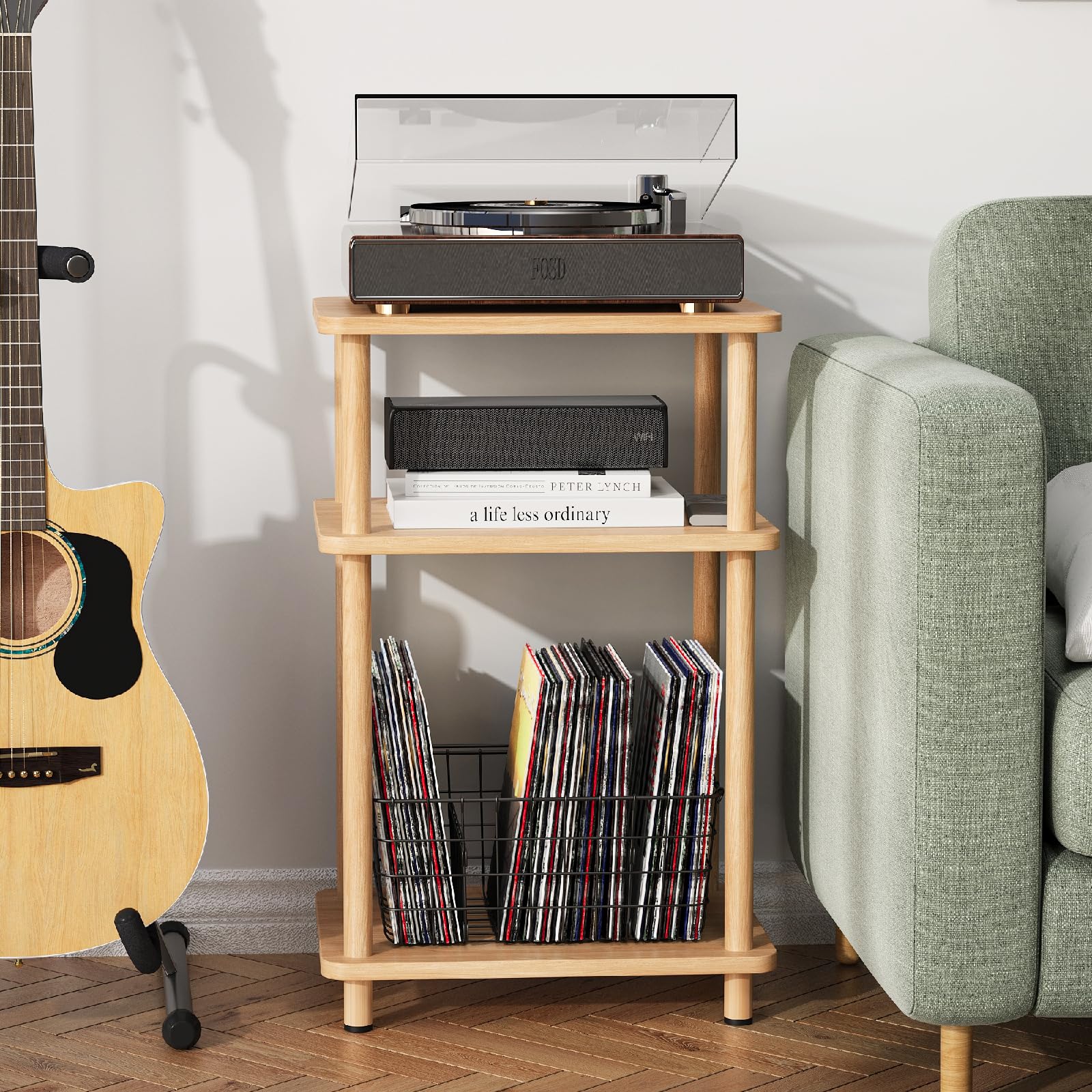 Apicizon 2 Tier End Table, Small Side Table with Solid Wood Legs, Boho Bedside Table with Storage Shelf, Nightstand for Small Spaces, Bedroom, Living Room, Entryway, Farmhouse, Easy Assembly, Natural