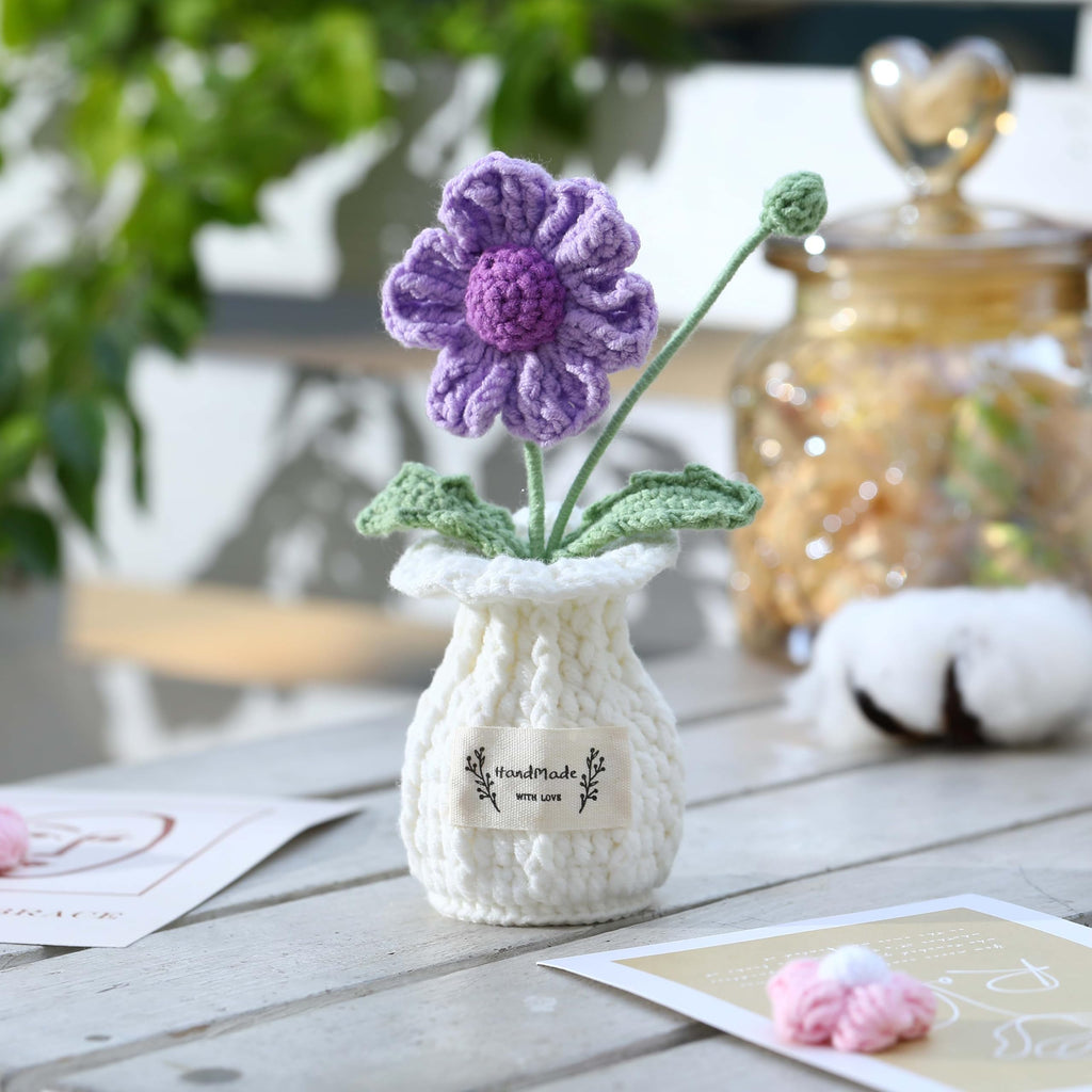 Crochet Flower Pot Forget-me-not Pink Thank You Crochet Gifts for Women Coworker Graduation & Mother's Day Gift Pink Crochet Potted Flower for Women Teacher| Handmade Knitted Potted Plant