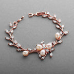 Mariell Luxury Blush Rose Gold Cubic Zirconia Crystal & Genuine Freshwater Pearl Wedding Bridal Bracelet