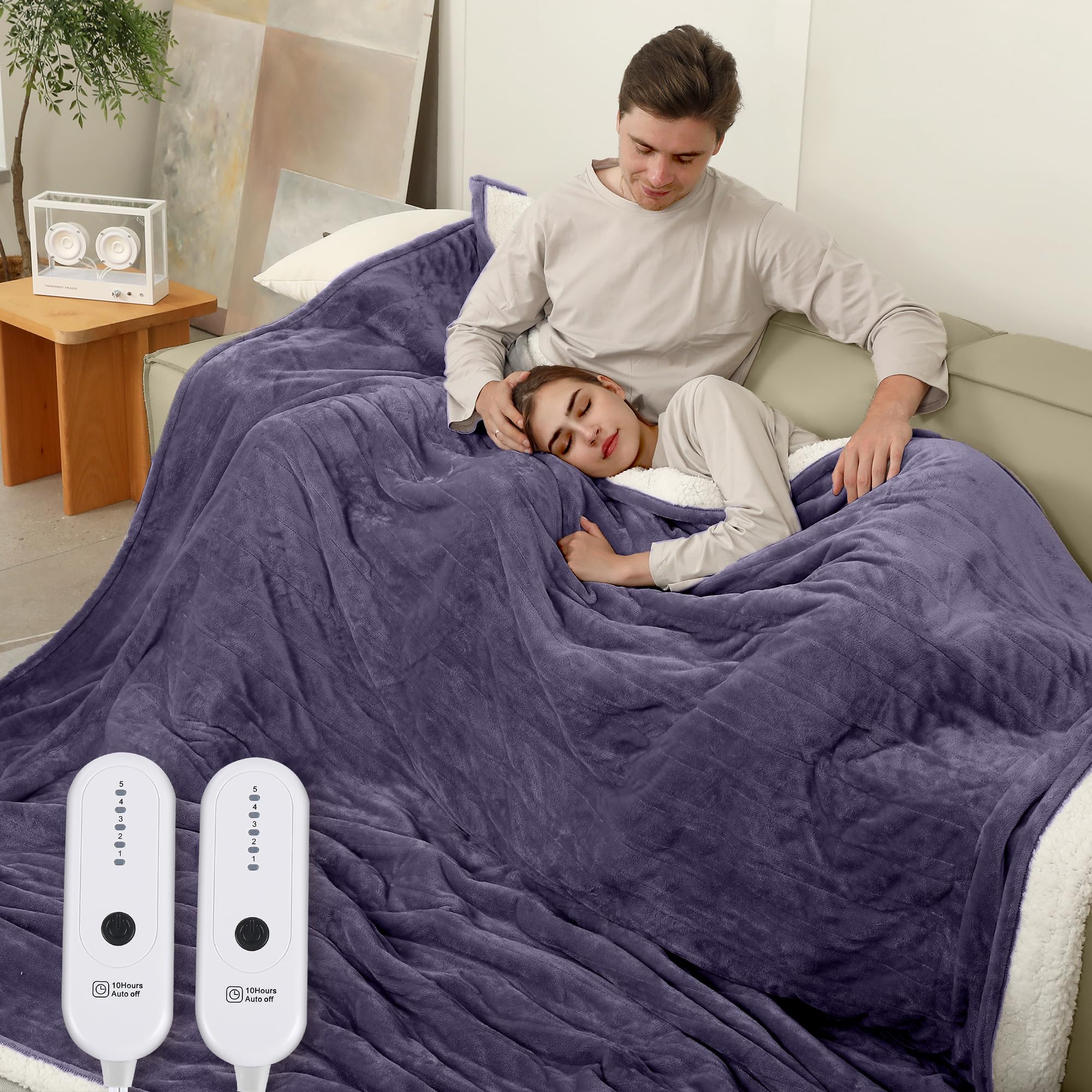 Coperta Elettrica Riscaldata Plaid con 5 Livelli di Riscaldamento e Spegnimento Automatico dopo 4 Ore, Plaid Riscaldato 50"x60" con Certificazione ETL e FCC per Casa e Ufficio, Lavabile in Lavatrice, Grigio Scuro