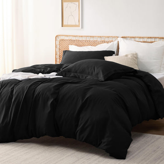 Bedsure Grey Duvet Cover Queen Size - Polyester & Rayon Derived from Bamboo Cooling Queen Duvet Cover Set, 3 Pieces, 1 Zipper Closure Duvet Cover (90"x90") & 2 Pillow Shams, Comforter Sold Separately