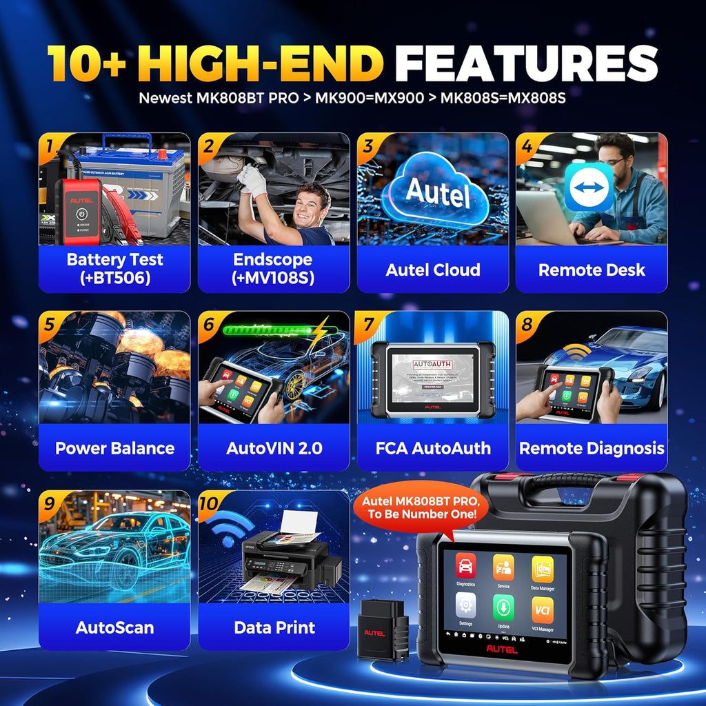 Autel Scanner MaxiCOM MK808BT PRO, 2025 2.0 Full Bidirectional Diagnostic Tool as MK900 MX900 MK900BT, Pro Ver. of MK808S MX808S, 3000+ Test, 28+ Service, All System, Brake Bleed, Injector Coding, FCA
