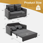 3 in 1 Convertible Sofa Bed, 56" Full Size Loveseat Sleeper Sofa Couch Bed, Sleeper Sofa Bed with Storage Pocket, USB, Comfy Pull Out Sofa Bed for Living Room, Bedroom, Small Space, Dark Grey