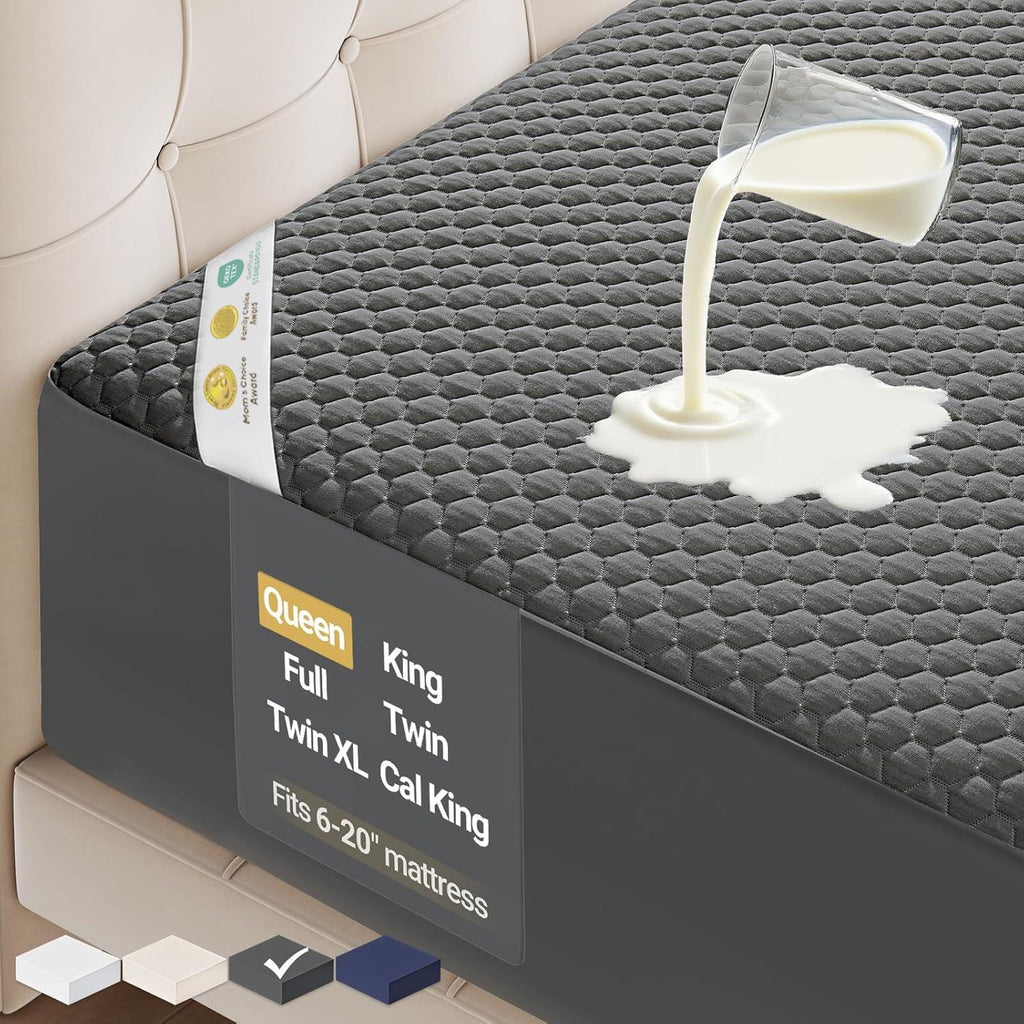 OhGeni 100% Waterproof Queen Size Mattress Protector,Soft Mattress Pad, Cooling Breathable Fitted Sheets,Washable Bed Cover,Non-Slip Deep Pocket,Noiseless for Bedroom