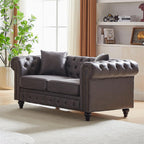 Mid Century Modern Couch,85.5" High-tech Fabric Button Tufted Oversized Loveseat Sofa w/ Nailhead Trim&Roll Armrest,Upholstered Comfy Deep Seat Chesterfield Sofa for Living Room,Office(3 Seater,Brown)