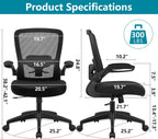 FelixKing Office Chair, Ergonomic Desk Chair Breathable Mesh Chairs Adjustable High Back Lumbar Support Flip-up Armrests, Executive Rolling Swivel Comfy Computer Chairs Home Office Black